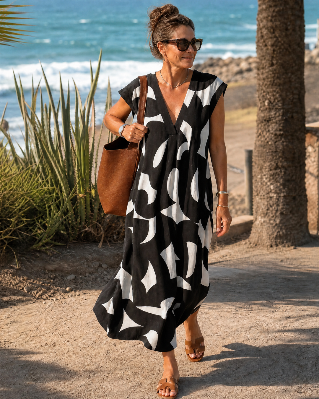flowy v-neck midi dress Verain — Abstract Print 20260312_BOGO