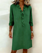 Robe Femme Col V Volants Coupe Droite Chic Décontractée