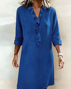 Robe Femme Col V Volants Coupe Droite Chic Décontractée