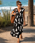 Verain — Robe Midi Fluide Col V Imprimé Abstrait
