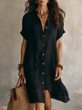 Robe Chemise Midi Femme Lin Coton Boutonnée Élégante