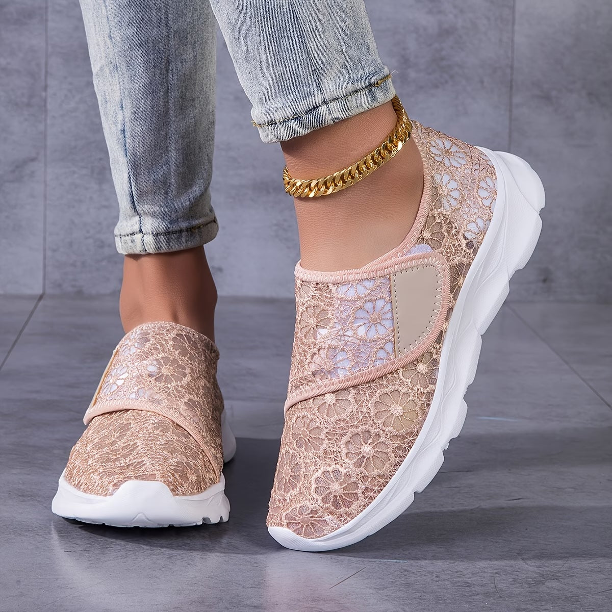 Baskets Confort en Dentelle Florale Respirante