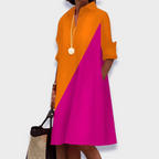 Robe femme polo fluide col chemise manches longues élégante décontractée
