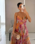 Robe femme maxi fluide imprimé floral bretelles fines col V – élégante été