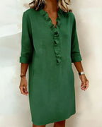 Robe Femme Col V Volants Coupe Droite Chic Décontractée