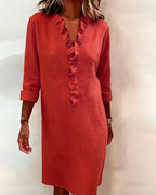 Robe Femme Col V Volants Coupe Droite Chic Décontractée