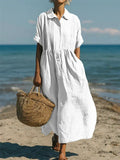 Robe Chemise Femme Fluide en Coton Boutonnée pour Style Décontracté et Léger Été