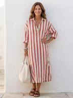 Naomi — Robe Chemise Mi-Longue Manches Longues Rayée