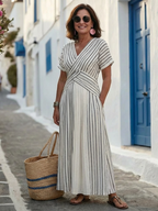 Cressida — Robe Mi-Longue Col V Manches Courtes Taille Croisée