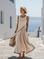 Soleia — Robe Longue Col Rond Sans Manches Drapée