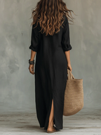 Robe Femme Longue Fluide Boutonnée Col Chemise Élégance