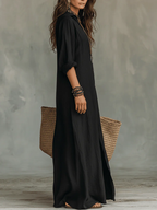 Robe Femme Longue Fluide Boutonnée Col Chemise Élégance