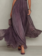 Robe Longue Femme Fluide en Chiffon Col Goutte Dentelle Coupe Élégante