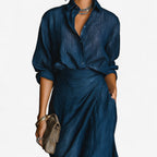 Robe longue femme portefeuille façon chemise – Élégance décontractée et fluide