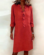 Robe Femme Col V Volants Coupe Droite Chic Décontractée