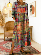 Robe Femme Denim Fluide Patchwork Ethnique pour Style Bohème et Élégant Quotidien