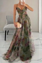 Robe femme maxi fluide imprimé floral bretelles fines col V – élégante été