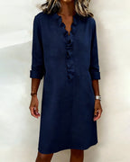 Robe Femme Col V Volants Coupe Droite Chic Décontractée