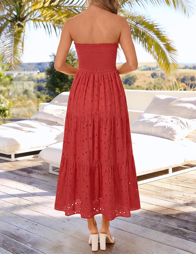 Robe Bustier Broderie Anglaise Corail