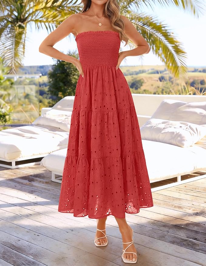 Robe Bustier Broderie Anglaise Corail