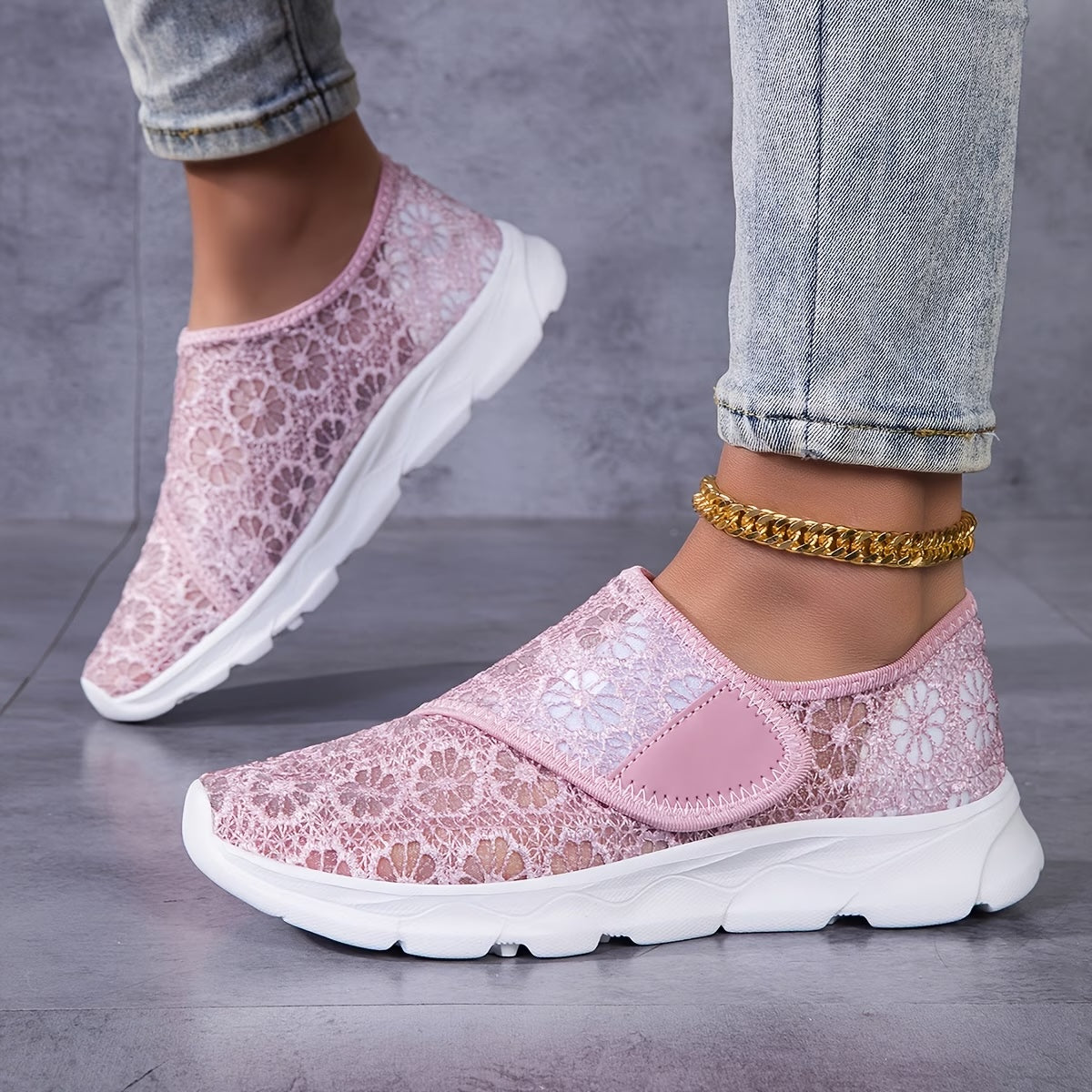 Baskets Confort en Dentelle Florale Respirante