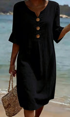 Robe Femme Coton Lin Boutonnée Manches Volantées Style Estival