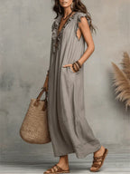 Robe Femme Longue Bohème Lin Coton Coupe Fluide Élégante
