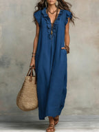 Robe Femme Longue Bohème Lin Coton Coupe Fluide Élégante