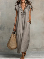 Robe Femme Longue Bohème Lin Coton Coupe Fluide Élégante