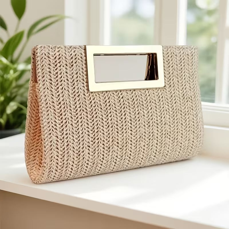 Pochette Paille à Poignée Dorée