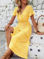 Robe Portefeuille Fleurie Jaune