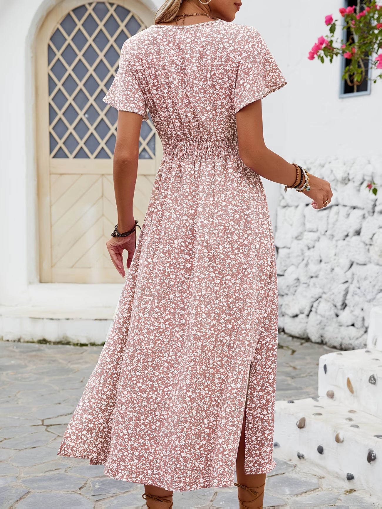 Robe Portefeuille Fleurie Rose