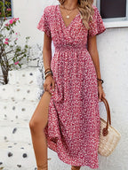 Robe Portefeuille Fleurie Rouge