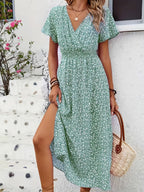 Robe Portefeuille Fleurie Vert