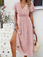 Robe Portefeuille Fleurie Rose