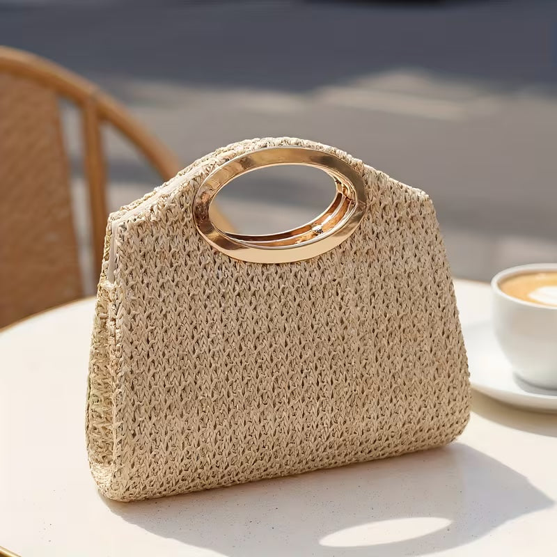 Sac Paille Anses Rondes Dorées